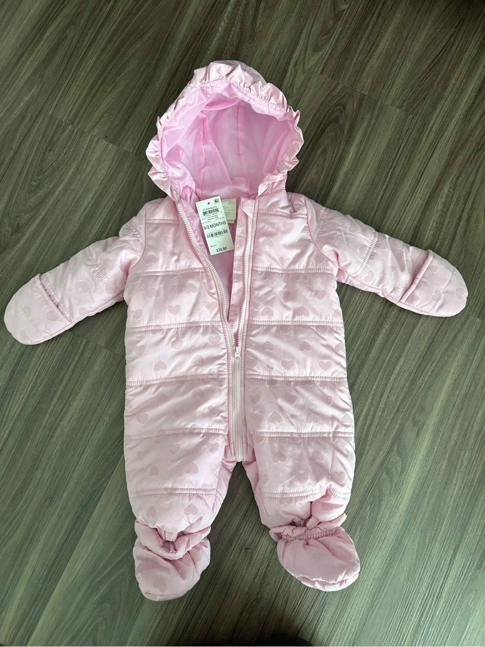 First Impressions Pink Hooded Infant One-Piece Snowsuit 0-3 months